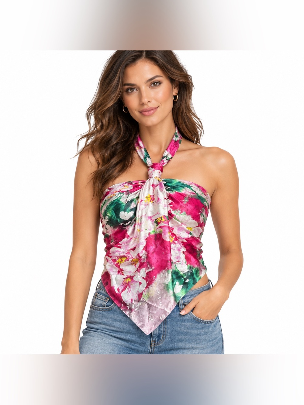 Vince Camuto Floral Scarf Pink Green Watercolor Print Long Oblong 70 x 18